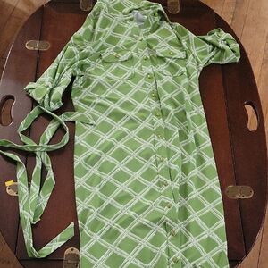 Charter Club Green Geometric Long Sleeve Dress